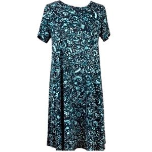 LULAROE Jaal Floral Casual Classic Short Sleeve Round Neck Black & Blue Dress S